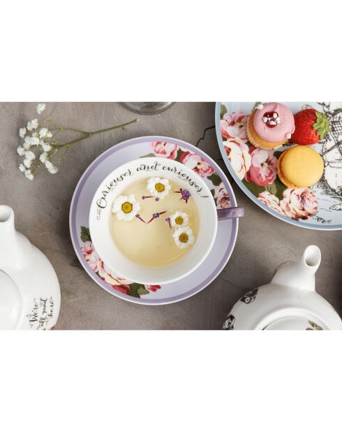 Taza y platillo de cerámica morada de Alicia en el país de las maravillas, 210 ml