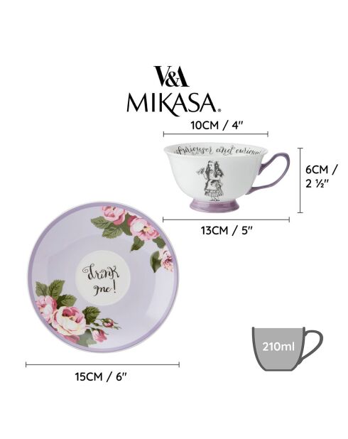 Taza y platillo de cerámica morada de Alicia en el país de las maravillas, 210 ml