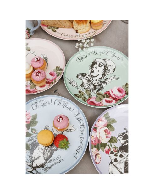 4 Assiettes à dessert en Céramique Alice au pays des Merveilles multicolores - D.21 cm