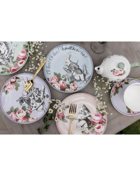 4 Assiettes à dessert en Céramique Alice au pays des Merveilles multicolores - D.21 cm