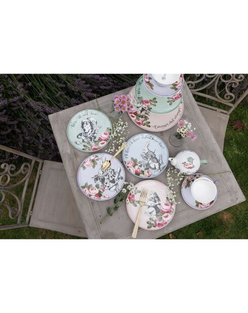 4 Assiettes à dessert en Céramique Alice au pays des Merveilles multicolores - D.21 cm
