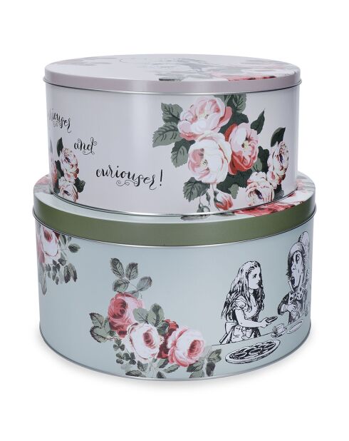 2 Alice in Wonderland roze/blauwe koekjesdozen