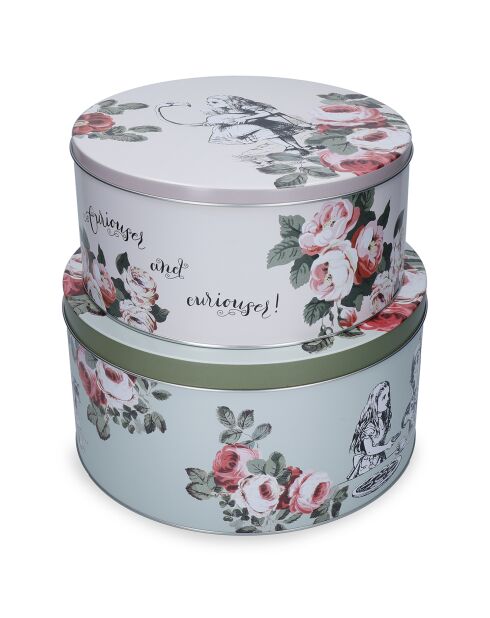 2 Alice in Wonderland roze/blauwe koekjesdozen