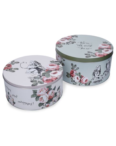 2 Alice in Wonderland roze/blauwe koekjesdozen