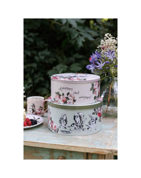 2 Alice in Wonderland roze/blauwe koekjesdozen