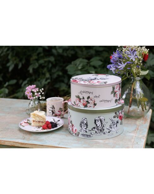 2 Alice in Wonderland roze/blauwe koekjesdozen