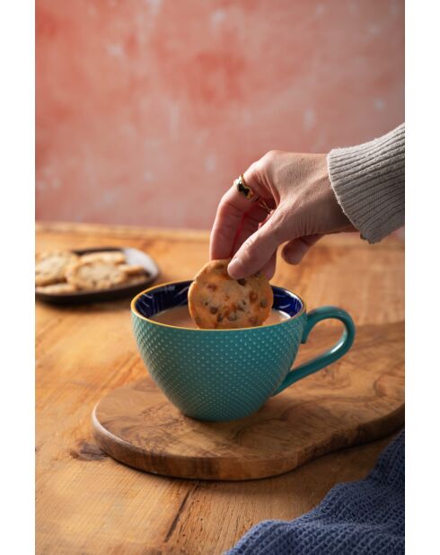 Mug en grès Indigo Chevron, tasse à motif pour thé et café - 330 ml