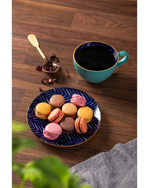 Mug en grès Indigo Chevron, tasse à motif pour thé et café - 330 ml