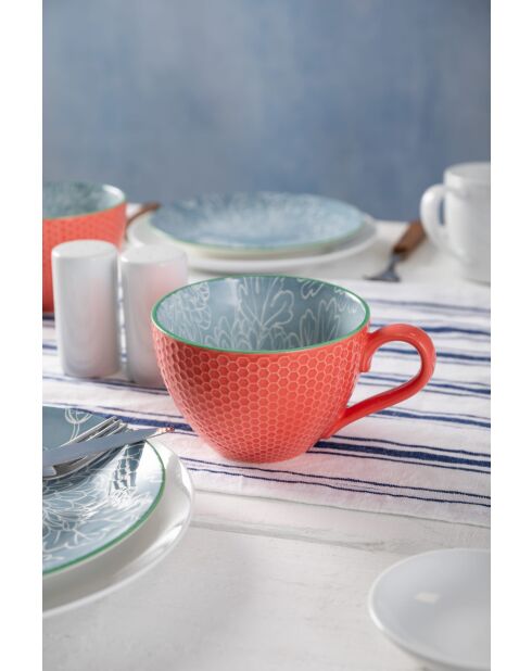 Taza de gres con estampado floral gris, taza estampada para té y café - 330 ml