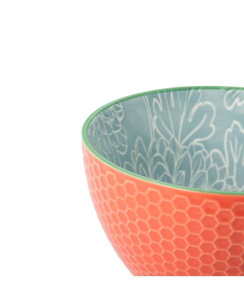 Taza de gres con estampado floral gris, taza estampada para té y café - 330 ml