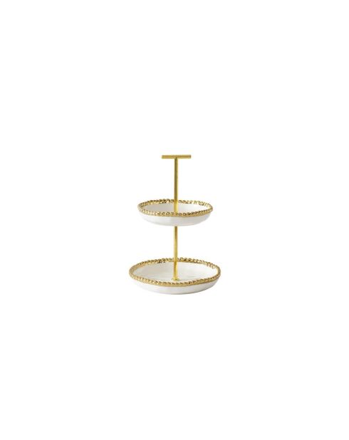 Mini espositore Golden Salerno bianco e oro a 2 livelli - 15,2x15,2x22,9 cm