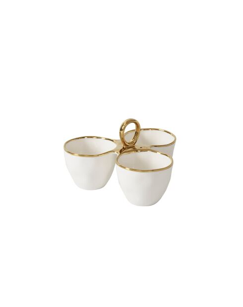 Gold Handles Servierplatte mit 3 Fächern, 22,2 x 22,2 x 8,3 cm, weiß und gold