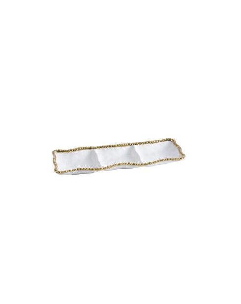 Piatto da portata Golden Salerno bianco e oro a 3 scomparti - 38,1x13,3x3,2 cm