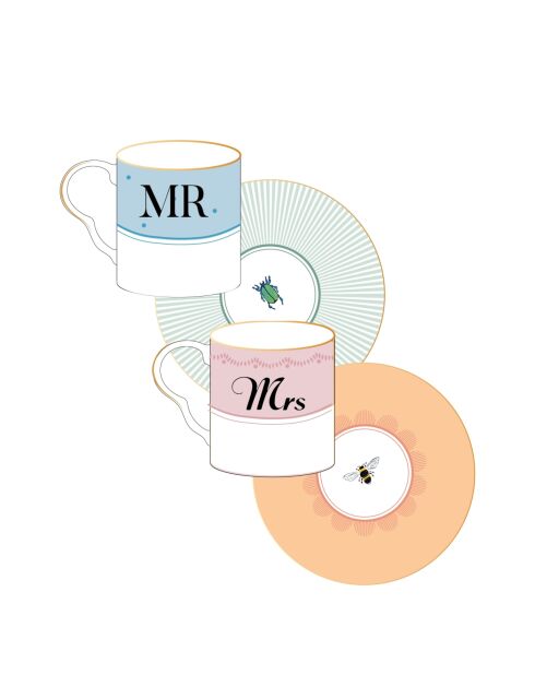 Lot de 2 tasses à expresso Mr/Mme multicolore
