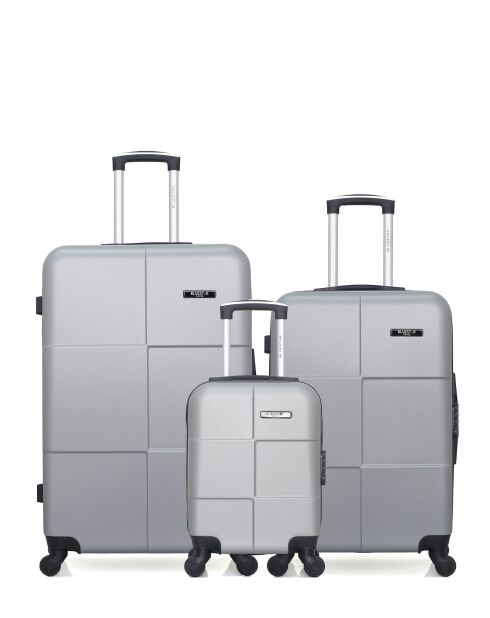 Lot de 3 valises Grand format ,Weekend et cabine L/M/XXS Miami 75cm/46cm/65cm grises