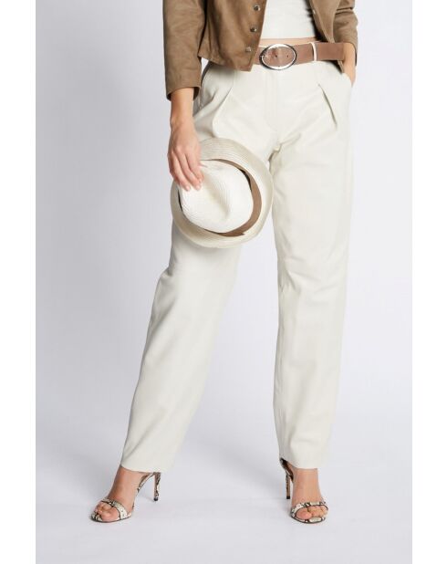 Pantalon en cuir Sila Waxy blanc