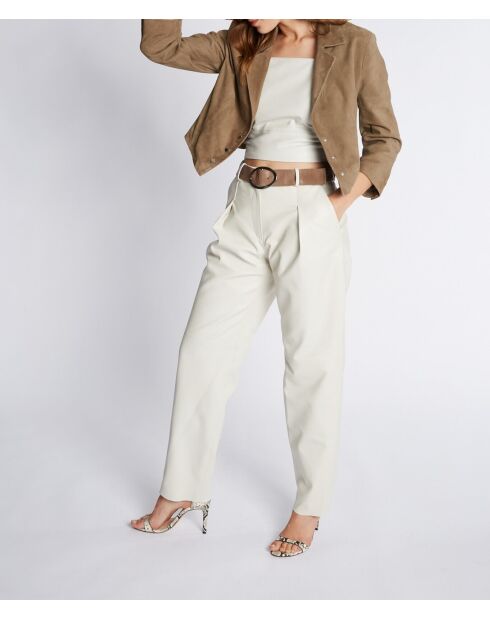 Pantalon en cuir Sila Waxy blanc