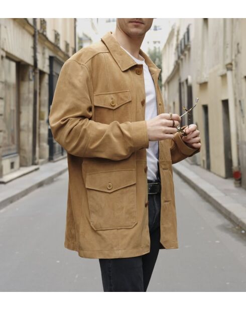 Veste en cuir Jorah Vel biscuit spe