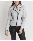Blouson en cuir Lovely Wody gris glacier