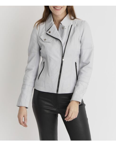 Blouson en cuir Lovely Wody gris glacier