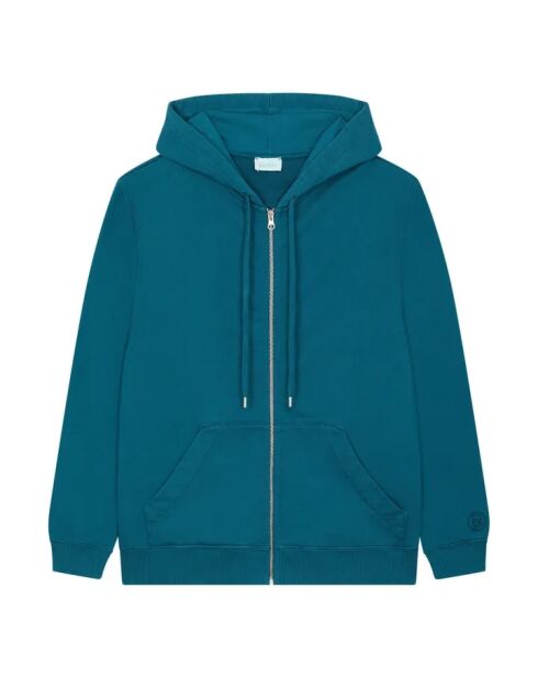 Sweat en coton bio à capuche zippé vert canard