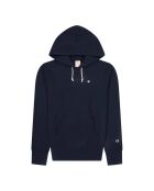 Felpa con cappuccio Premium Line Reverse Weave in cotone blu marino