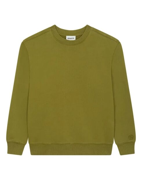 Sudadera de algodón de forro polar orgánico con cuello redondo verde caqui