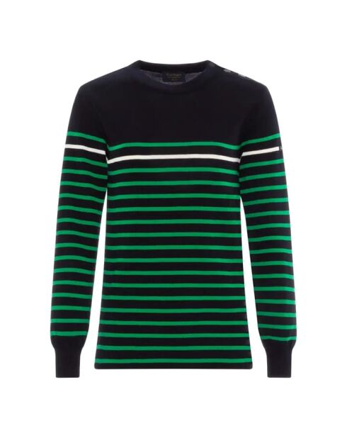 Maglione girocollo in lana merino blu navy/verde