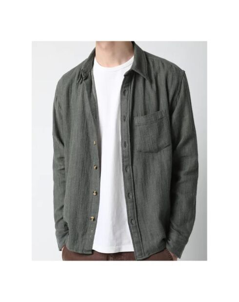 Camicia a manica lunga in cotone grigio Slub