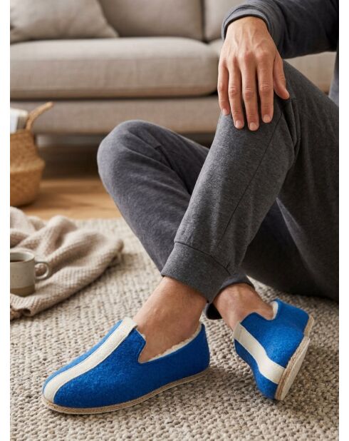 Blaue/ecrufarbene Wolle Neo charentaises