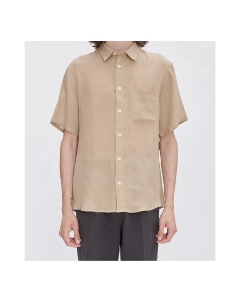 Camicia Bellini Logo beige in lino