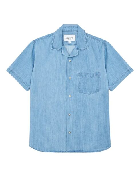 Chemisette en coton Washed Denim bleu indigo