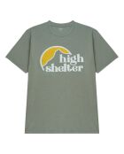 Graugrünes bedrucktes Baumwoll-T-Shirt Shelter