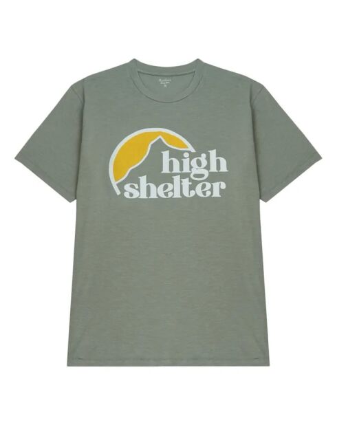 Graugrünes bedrucktes Baumwoll-T-Shirt Shelter