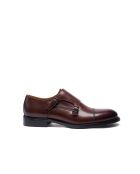 Chaussures à double boucle à bout droit en cuir brun foncé