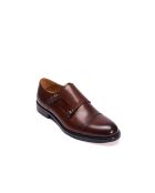 Chaussures à double boucle à bout droit en cuir brun foncé