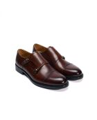 Chaussures à double boucle à bout droit en cuir brun foncé
