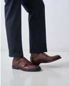 Chaussures à double boucle à bout droit en cuir brun foncé