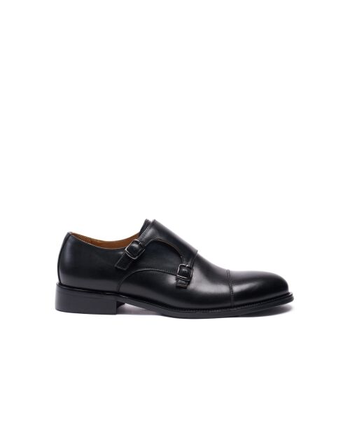 Chaussures à double boucle à bout droit en cuir noires