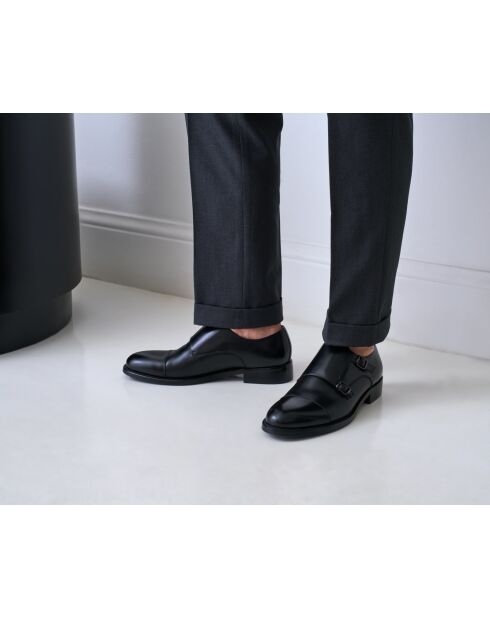 Chaussures à double boucle à bout droit en cuir noires