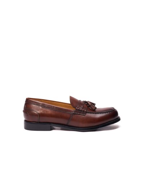 Mocassins à pompons en cuir bruns