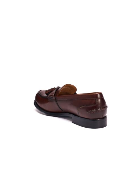 Mocassins à pompons en cuir bruns