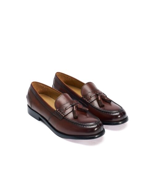 Mocassins à pompons en cuir bruns