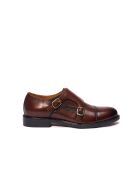 braune Lederschuhe mit doppelter Schnalle und gerader Zehenpartie