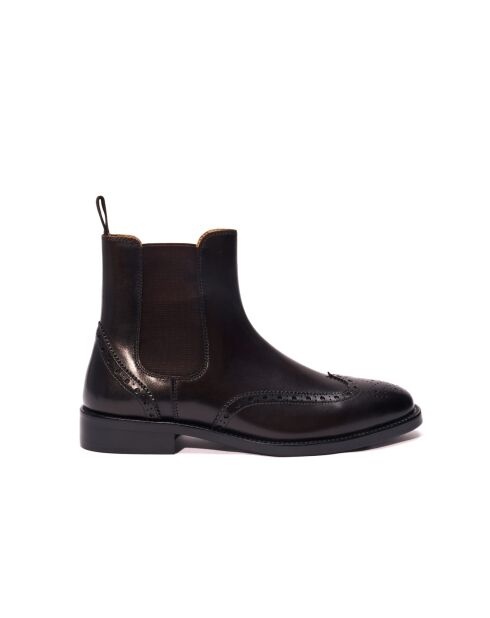 Bottines Chelsea à bout golf en cuir brun foncé
