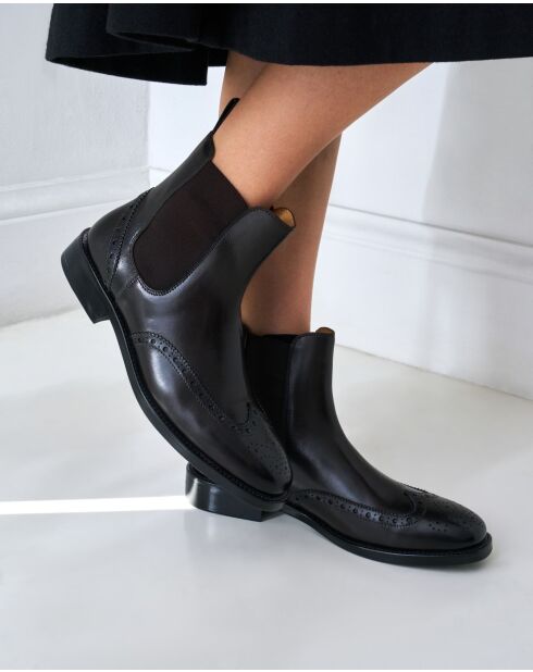 Bottines Chelsea à bout golf en cuir brun foncé