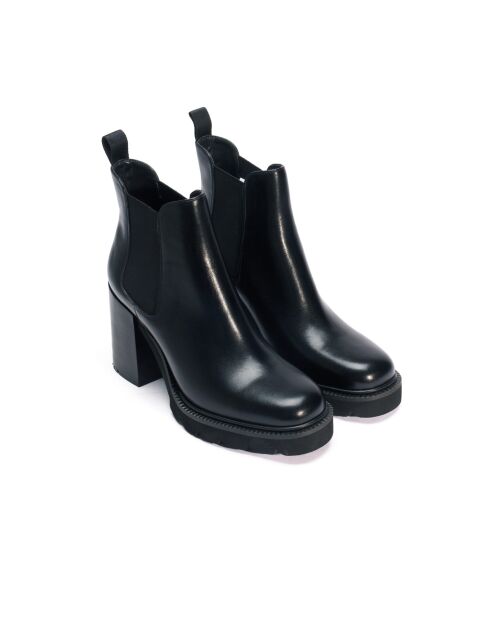 Bottines Chelsea à talon en cuir noires-Talon 9 cm