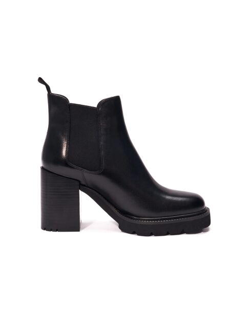 Bottines Chelsea à talon en cuir noires-Talon 9 cm