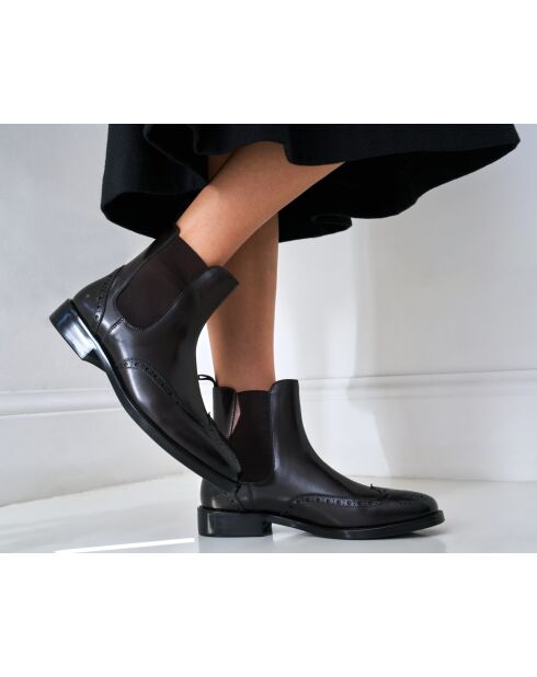 Bottines Chelsea à bout golf en cuir brun foncé