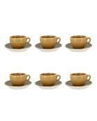 Set di 6 tazze e piattini in porcellana Calypso blu e gialla - 16 cl